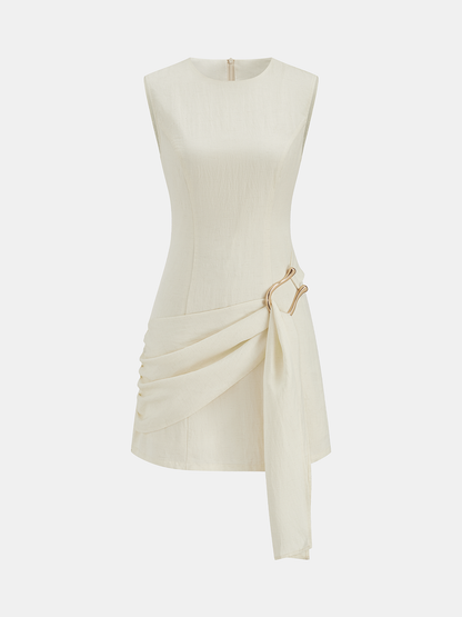 Tencel Blend Asymmetric Buckle Ruched Mini Dress