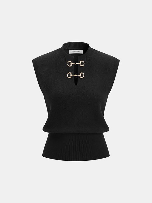 Horsebit Detail Sleeveless Knit Top