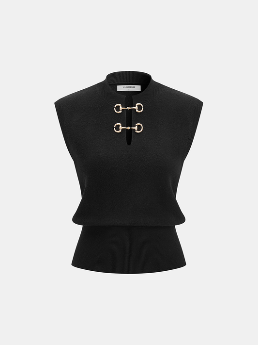 Horsebit Detail Sleeveless Knit Top