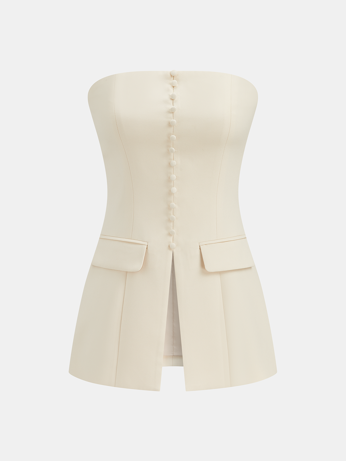 Strapless Button-Down Top & Mini Skirt Set