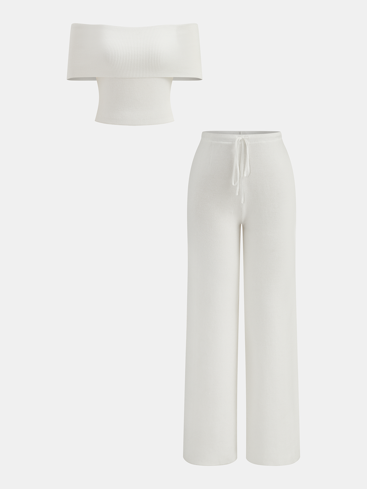 Ribbed Off-Shoulder Top & Drawstring Pants Set