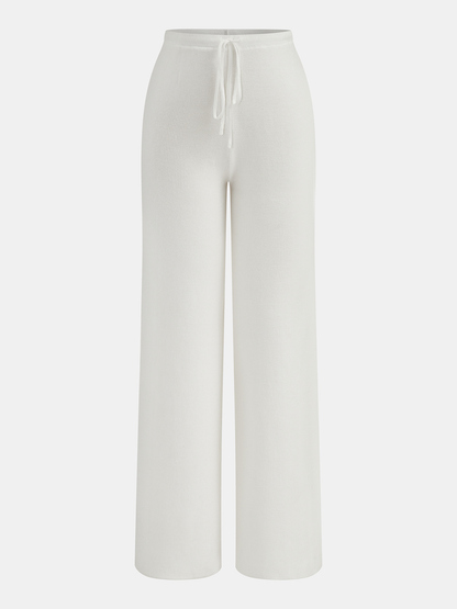 Ribbed Off-Shoulder Top & Drawstring Pants Set
