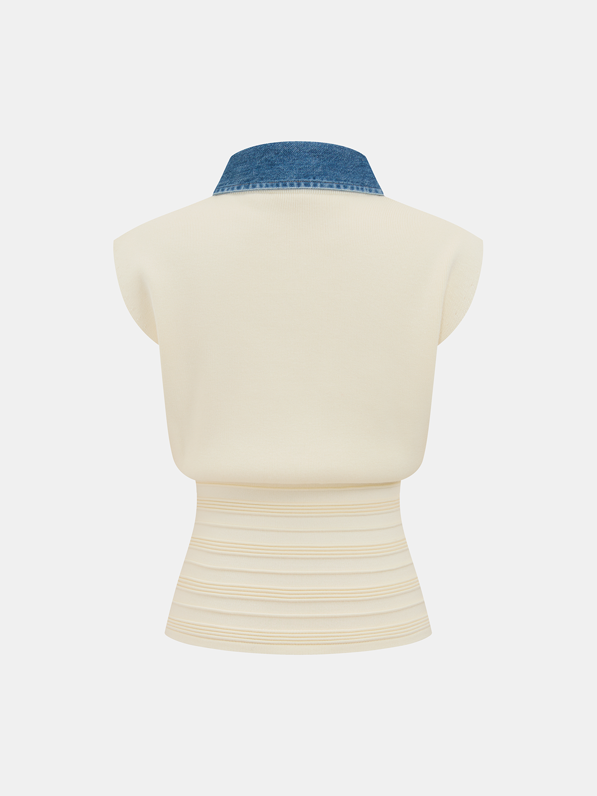 Denim Collar Sleeveless Cinched Waist Knit Top