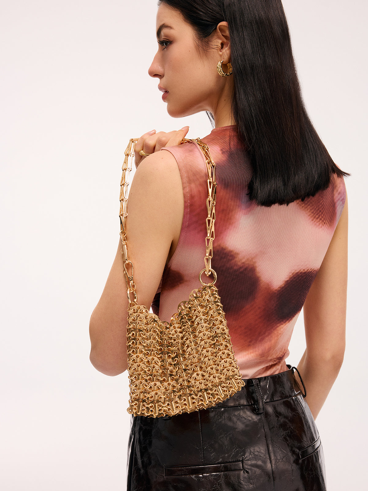 Vintage Metallic Sequin Chain Shoulder Bag