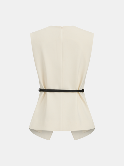 Sleeveless Belted Top & Pleated Pants Set with Improved Fit