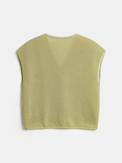 Embossed Button Sleeveless Knit Vest