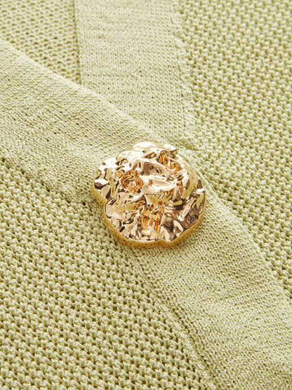 Embossed Button Sleeveless Knit Vest