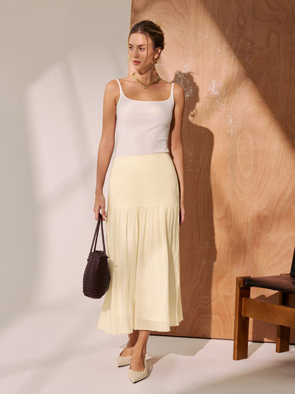 Pleated A-Line Midi Skirt