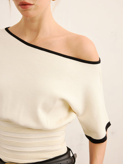 Contrast Trim Cinched Waist Knit Top