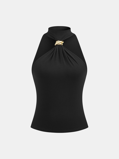 Metal Detail Halter Neck Fitted Top