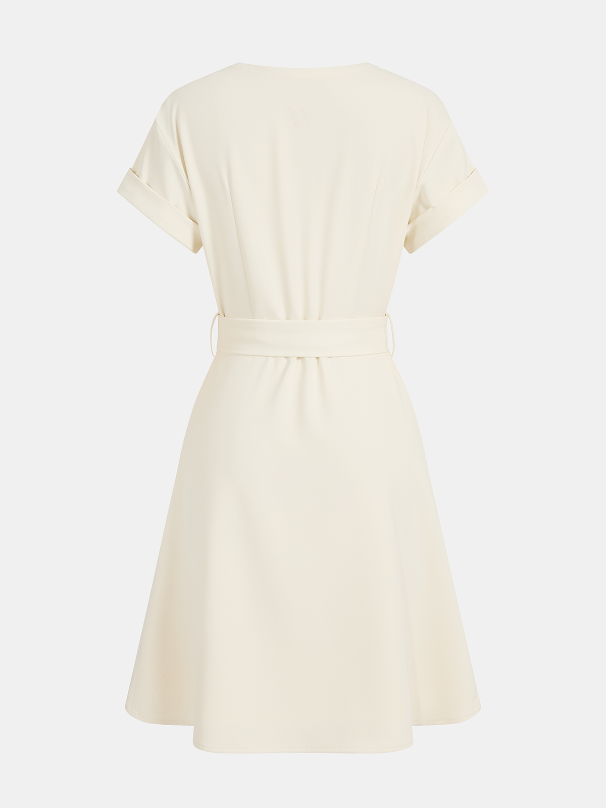 Belted V-Neck Short Sleeve Ruffle Dress