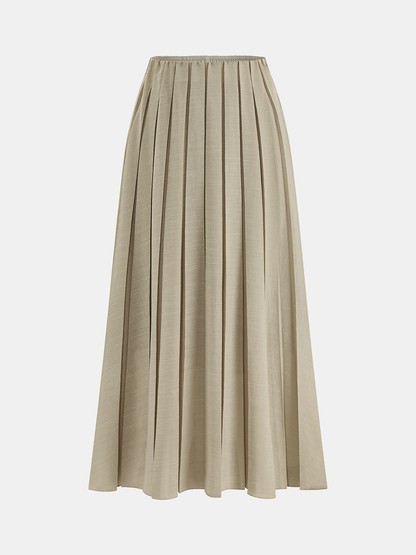 Elastic Waist Pleated Midi Skirt