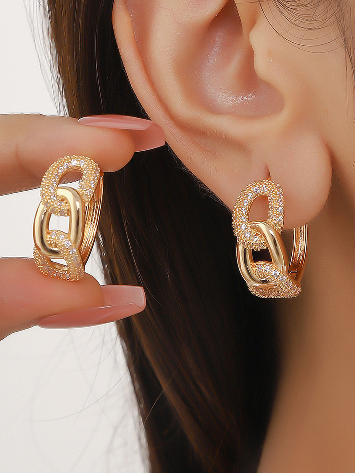 Interlocking Linked Zircon Hoop Earrings