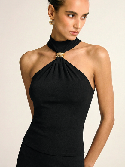 Metal Detail Halter Neck Fitted Top
