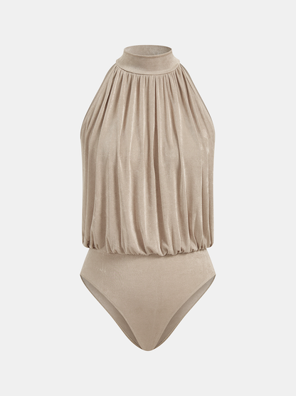 Mock Neck Sleeveless Ruched Bodysuit