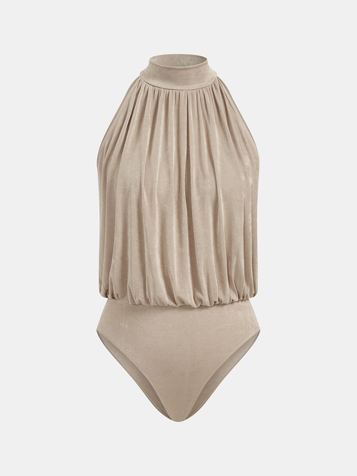 Mock Neck Sleeveless Ruched Bodysuit