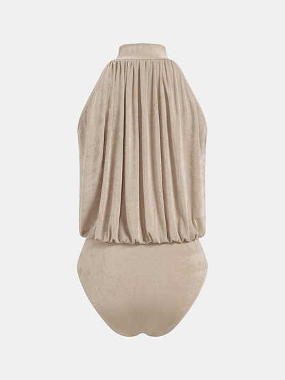 Mock Neck Sleeveless Ruched Bodysuit