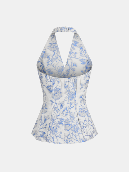 Floral Print Halter Button-Front Vest Top