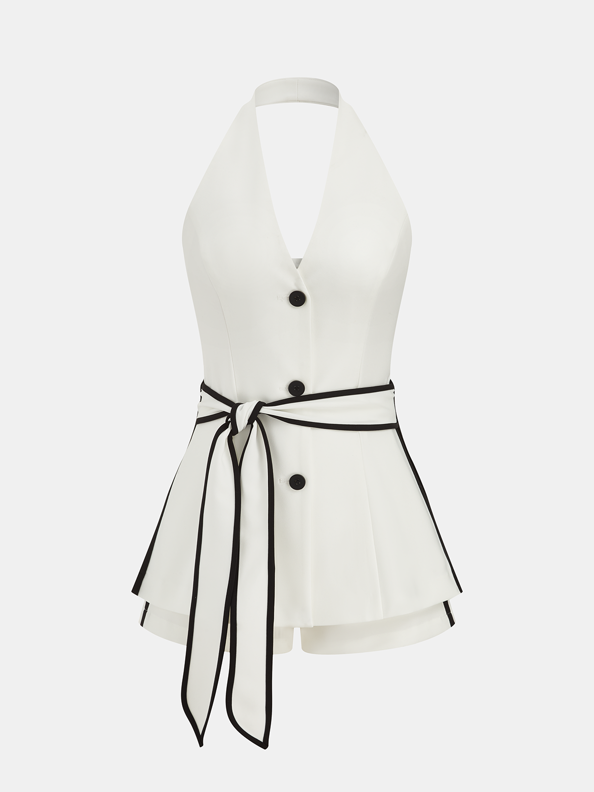 Contrast Trim Belted Halter Top & Shorts Set