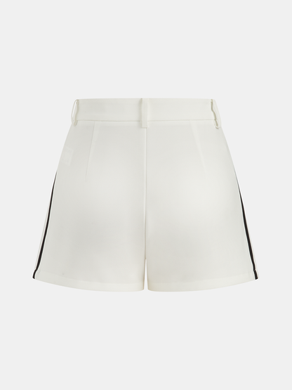 Contrast Trim Belted Halter Top & Shorts Set