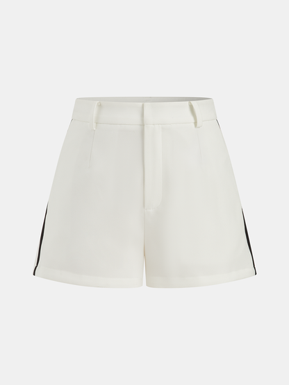 Contrast Trim Belted Halter Top & Shorts Set