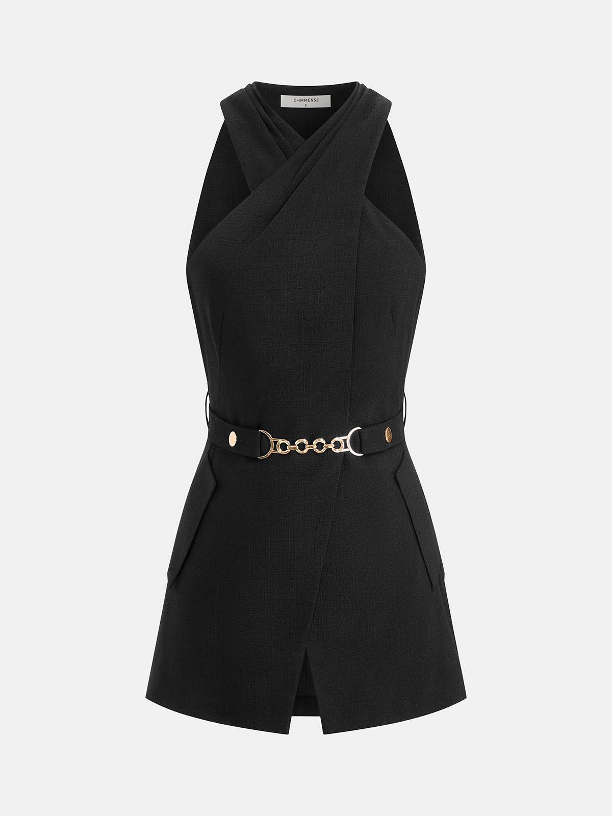 Cross Neck Belted Sleeveless Top