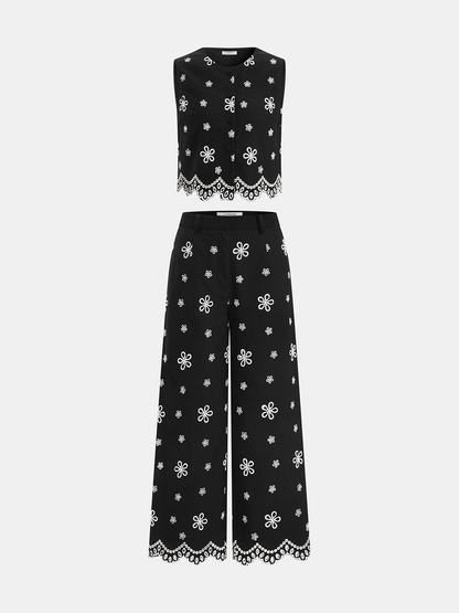 Embroidered Floral Cotton Top & Pants Set