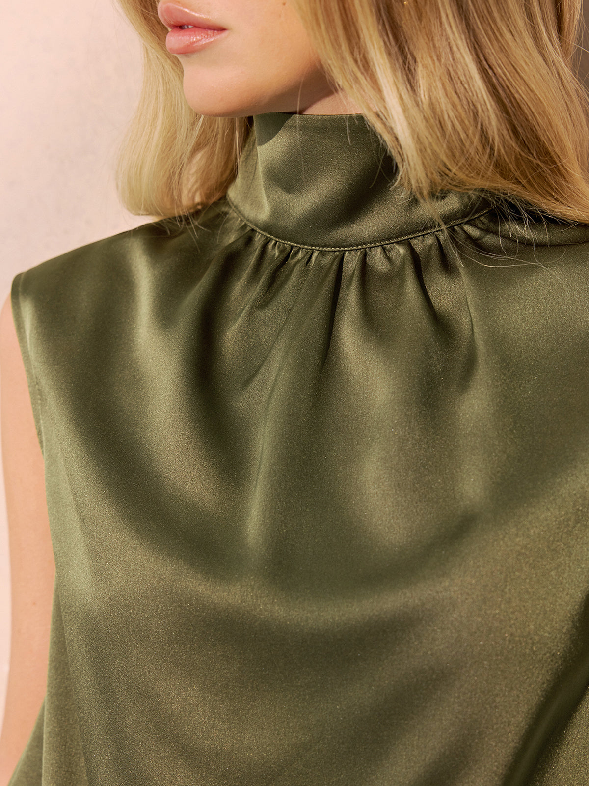 Satin Sleeveless Top & Wide-Leg Pants Set without Belt