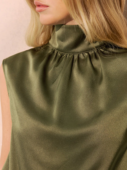Satin Sleeveless Top & Wide-Leg Pants Set without Belt