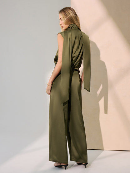 Satin Sleeveless Top & Wide-Leg Pants Set without Belt