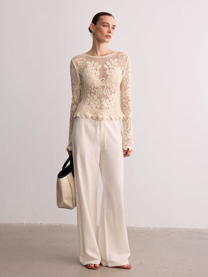 Crochet Lace Long Sleeve Knit Top