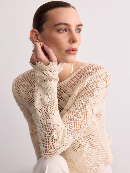 Crochet Lace Long Sleeve Knit Top