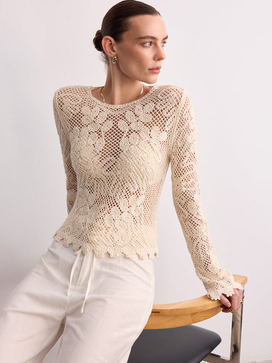 Crochet Lace Long Sleeve Knit Top