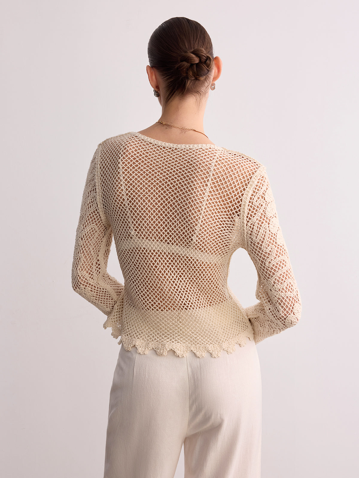 Crochet Lace Long Sleeve Knit Top