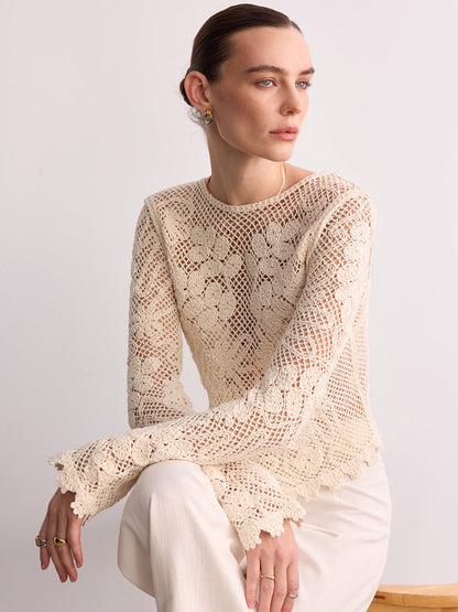 Crochet Lace Long Sleeve Knit Top