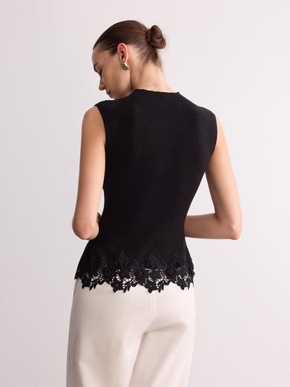 Sleeveless Lace Hem Knit Vest