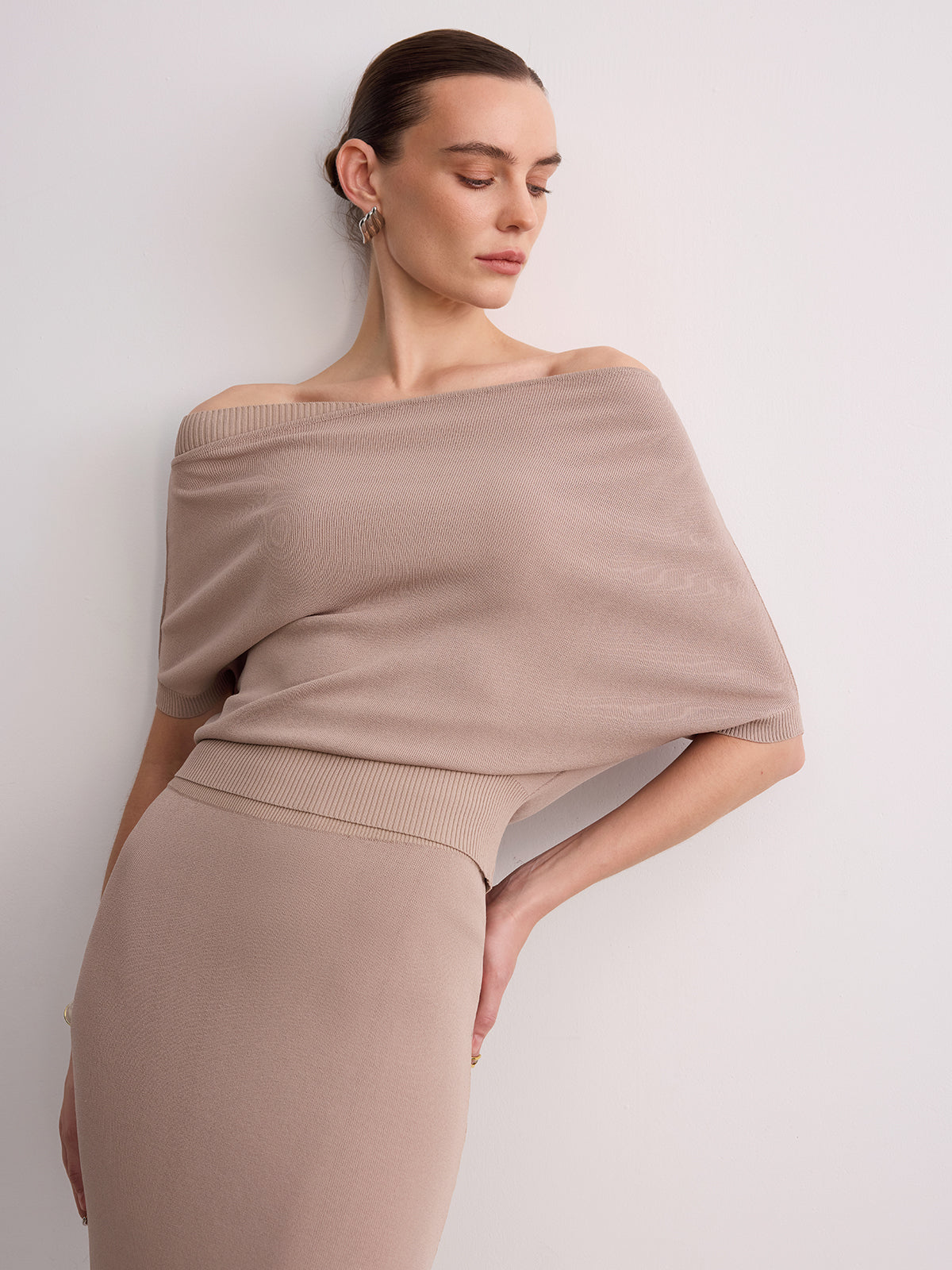 Off-Shoulder Knit Top & Maxi Skirt Set