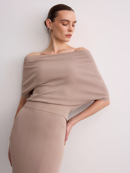 Off-Shoulder Knit Top & Maxi Skirt Set