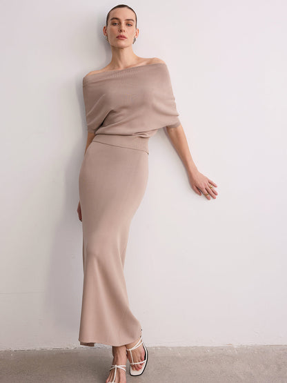 Off-Shoulder Knit Top & Maxi Skirt Set