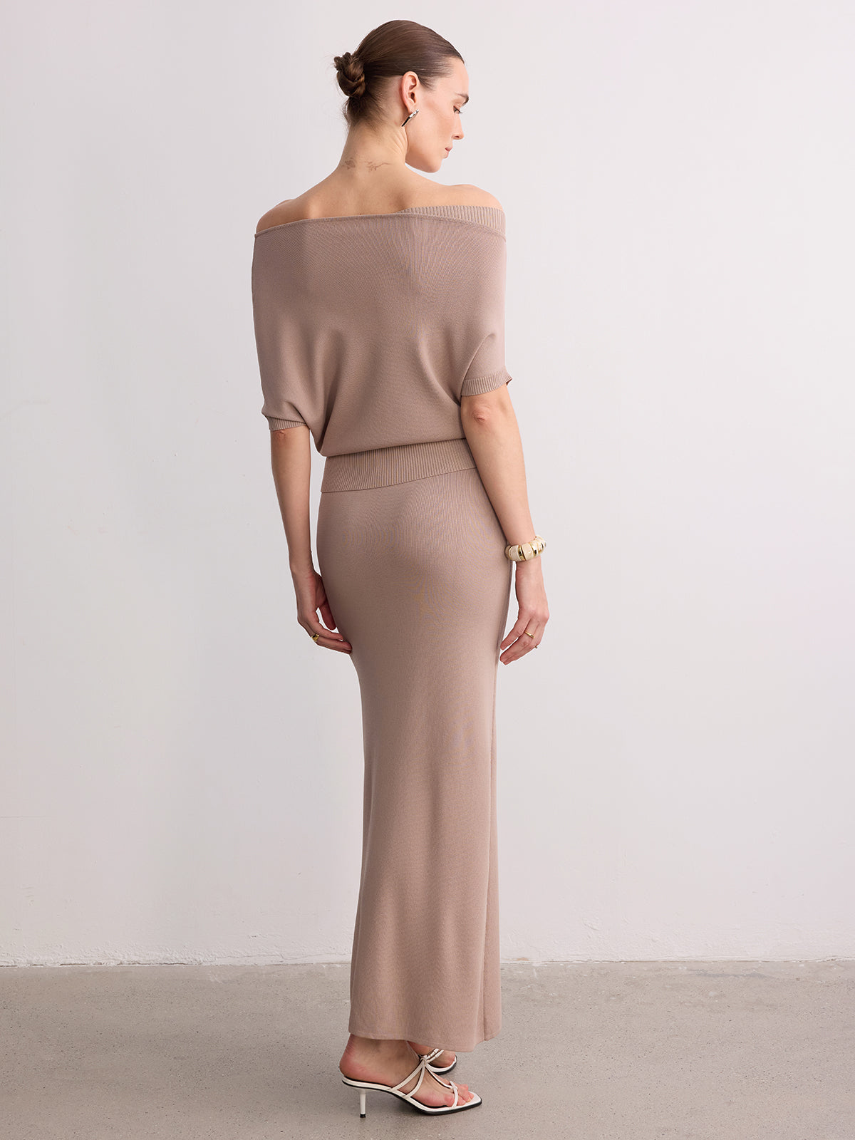 Off-Shoulder Knit Top & Maxi Skirt Set
