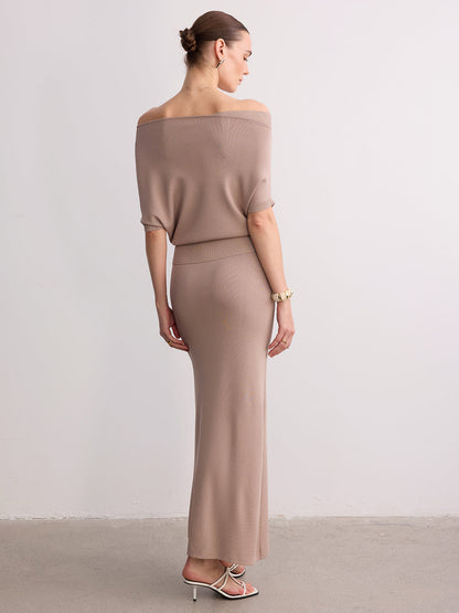 Off-Shoulder Knit Top & Maxi Skirt Set