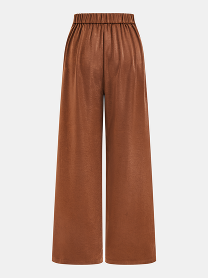 Satin Ruched Top & Wide Leg Pants Set