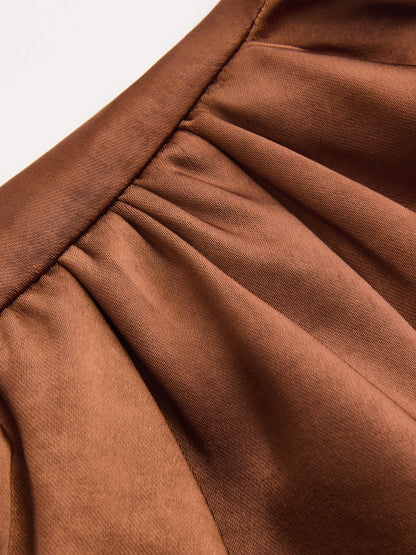 Satin Ruched Top & Wide Leg Pants Set