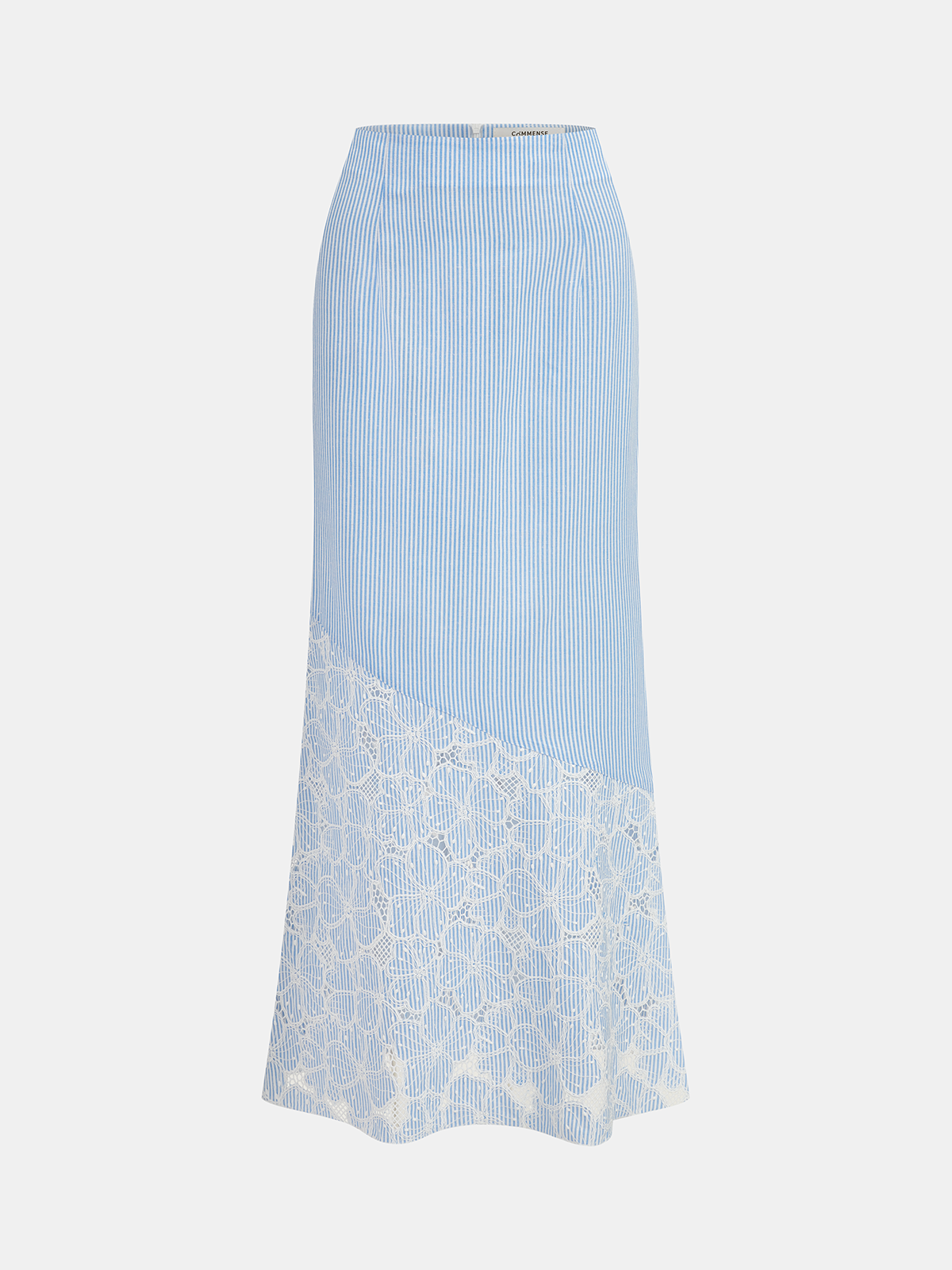 Lace Panel Striped Top & Midi Skirt Set