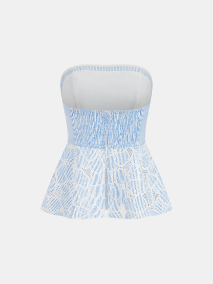 Lace Panel Striped Top & Midi Skirt Set