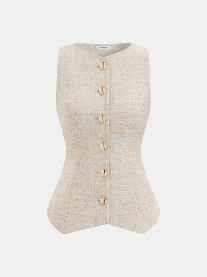 Tweed Buttoned Vest & Mini Shorts Set