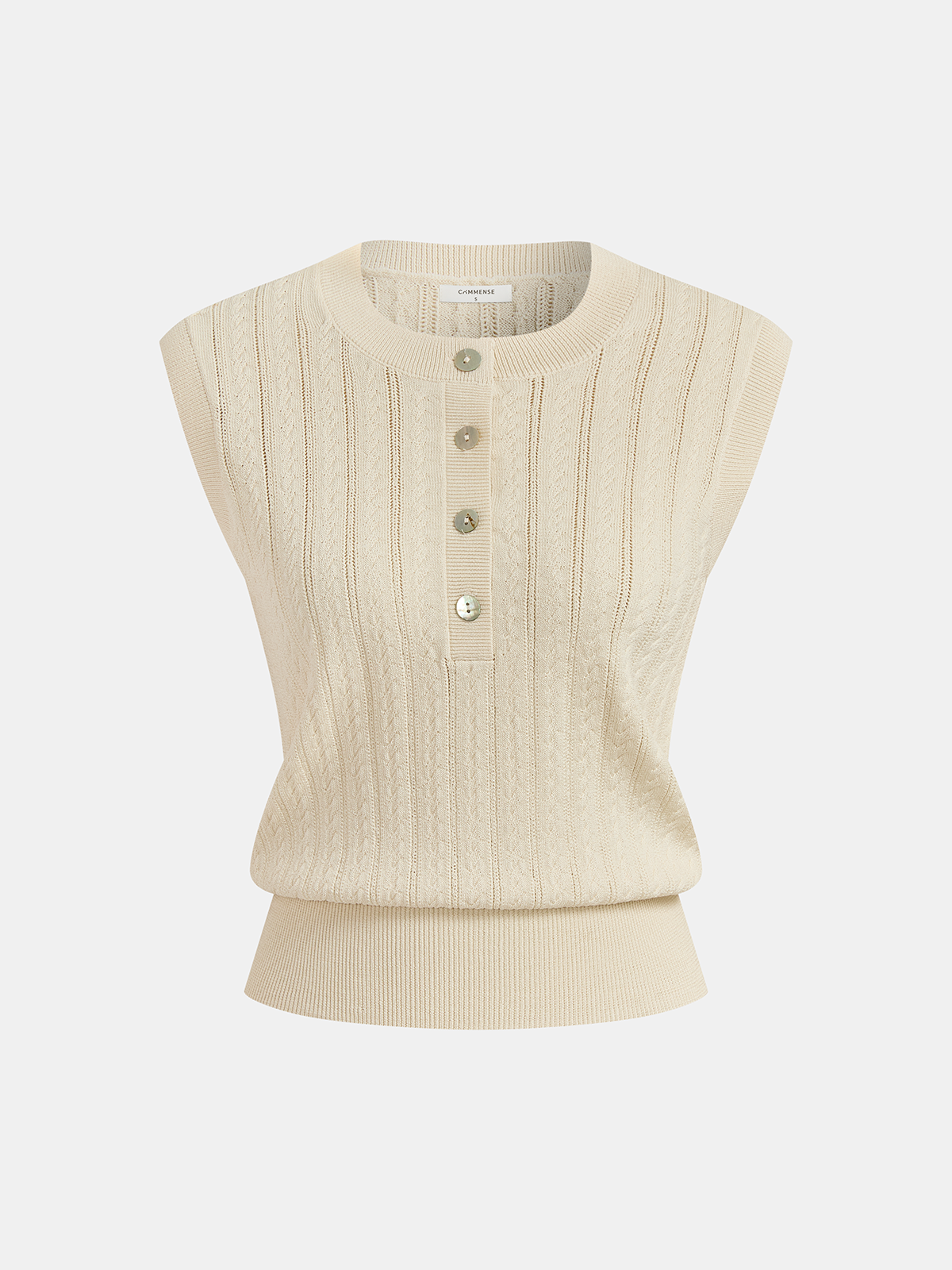 Cable Knit Sleeveless Henley Sweater Vest
