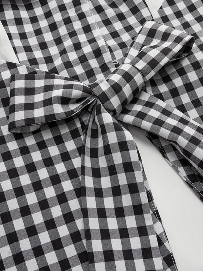 Gingham Bow Backless Sleeveless Top