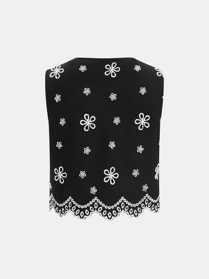 Embroidered Floral Cotton Top & Pants Set