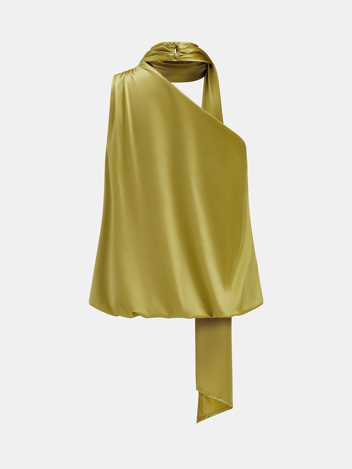 Tie-Neck One-Shoulder Satin Top